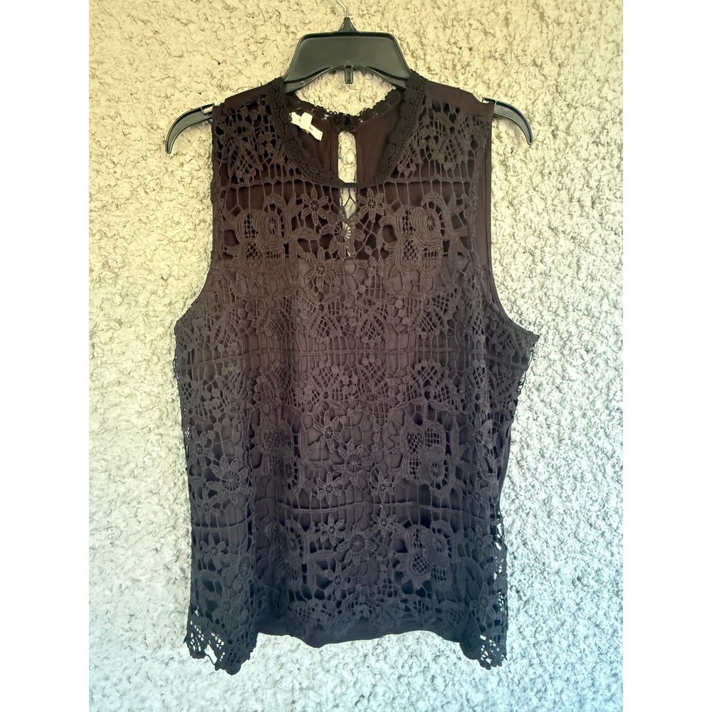 Maurices Womens XXL Black Floral Lace Front Sleeveless Blouse Keyhole Back Top
